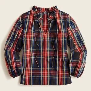 J.Crew Scalloped Tie Neck Stewart Tartan Plaid Poplin Shirt
